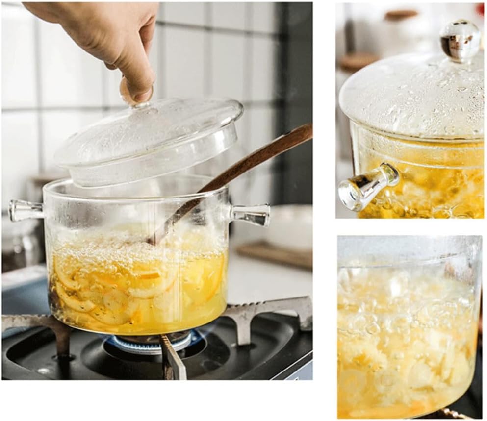 YARDWE Clear Glass Cooking Pot, Glass Saucepan for Noodles, Soup, Salad