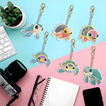 YUE ZHE 6 PCS Sea Turtle Diamond Art Kits for Adults Double Sided Diamond Art Keychains Animal DIY 5D Painting Keychains Kits for Adults Beginners DIY Crafts