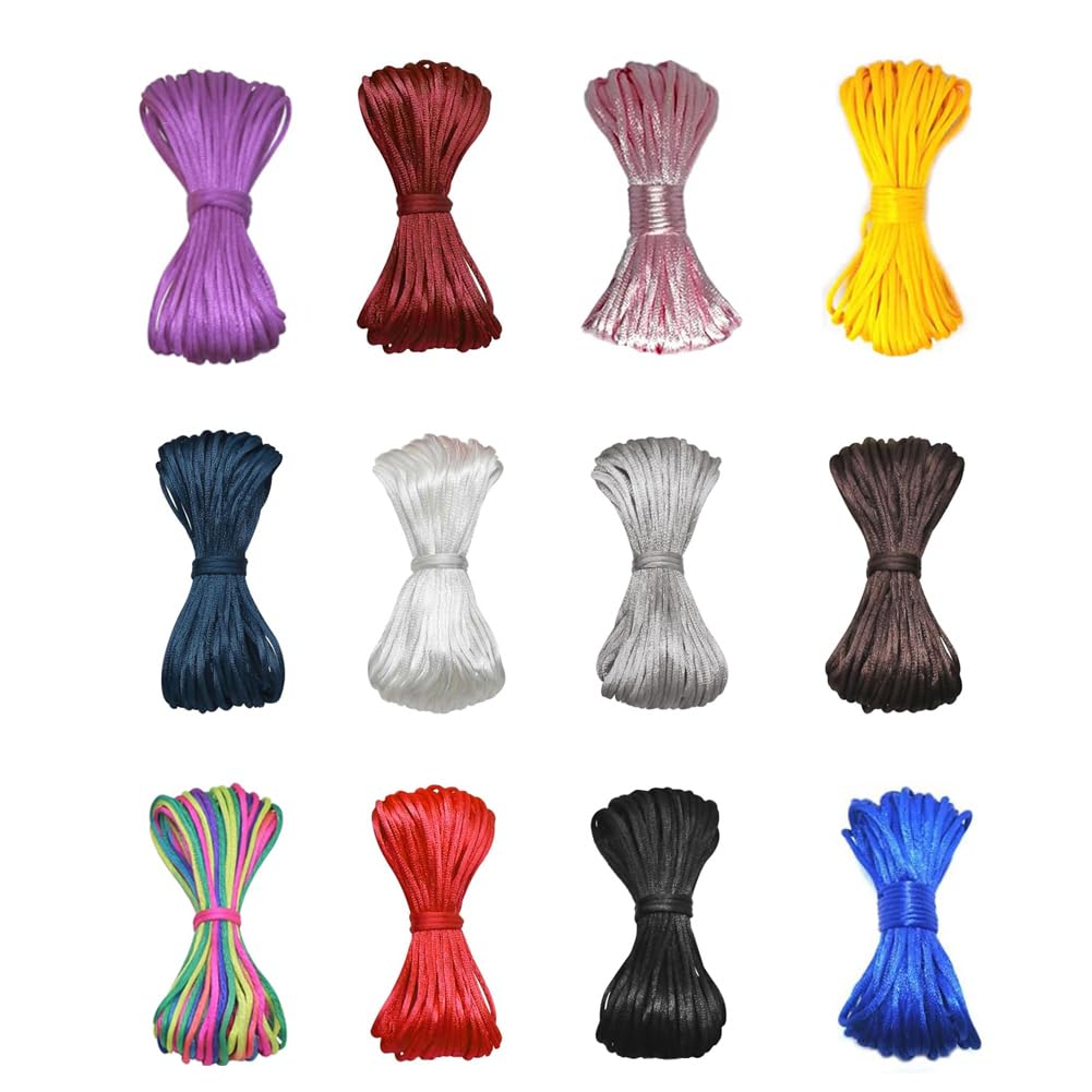 2.0mm Nylon Satin Cord 12 Bundles Beading Braided Thread String for Chinese Knotting Rattail Macrame Bracelets Necklaces Jewelry Making 252 Yards