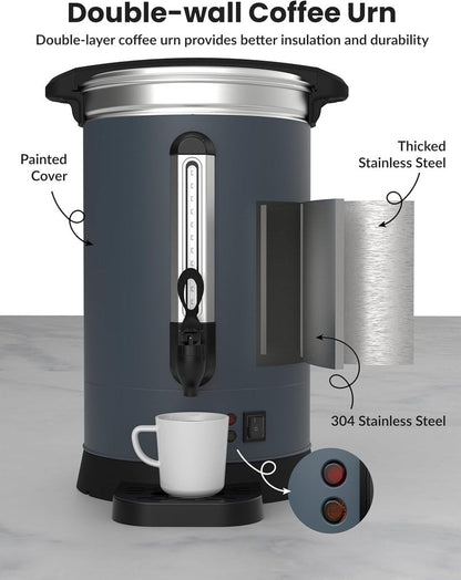ExploreHorizon 80 Cup Commercial Coffee Urn - 12L/3.2Gal Stainless Steel Electric Coffee Maker With Double Wall Insulation, Hot Beverage & Water Dispenser for Weddings, Parties, Catering, Buffets