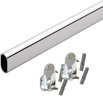 60" Polished Chrome Oval Closet Rod with Screw-On End Supports, 1 Pack