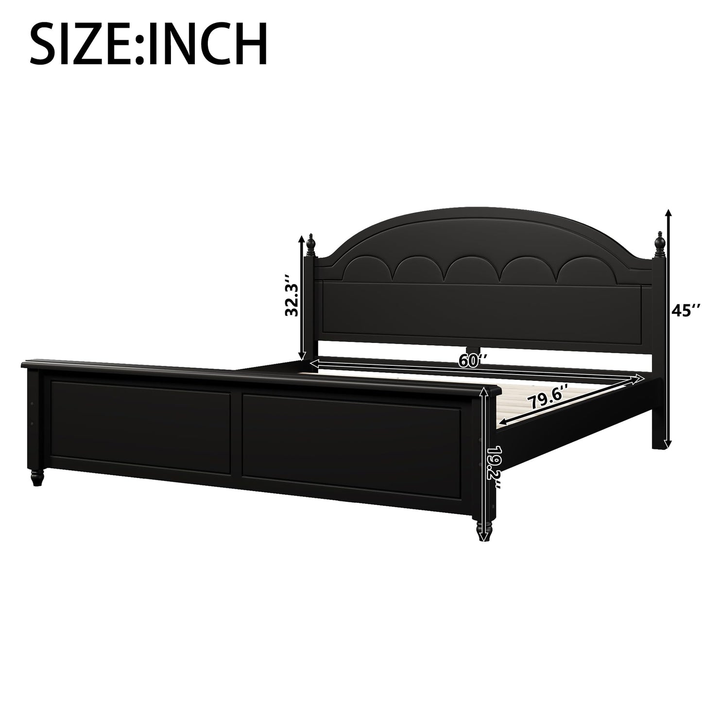 Merax King Wooden Platform Bed Frame with Arched Headboard, Solid Wood Bed Base, Classic Elegant Design, Strong Support, No Box Spring Needed, Easy Assembly, Black
