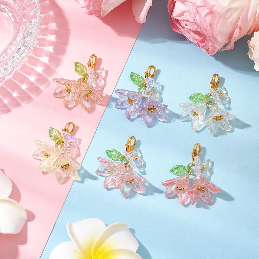 SUNNYCLUE 1 Box 30Pcs Flower Stitch Marker Knitting Markers Charms Bulk Acrylic Pink White Spring Lily Butterfly Clasps Hooks Crochet Charms for Jewelry Making Crafts Weaving Sewing Supplies Beginner