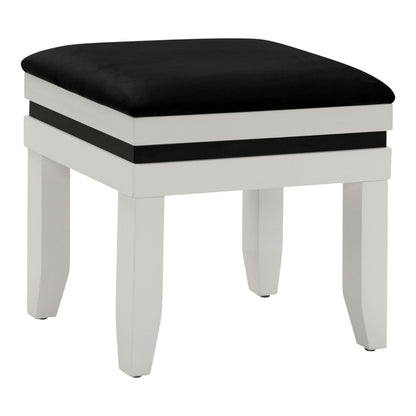 Furniture of America Oleah Solid Wood 3-Piece Vanity Set with Black Padded Stool and Light Bulbs Mirror, Felt-Lined Top Drawer for Bedroom, Guest Room, White