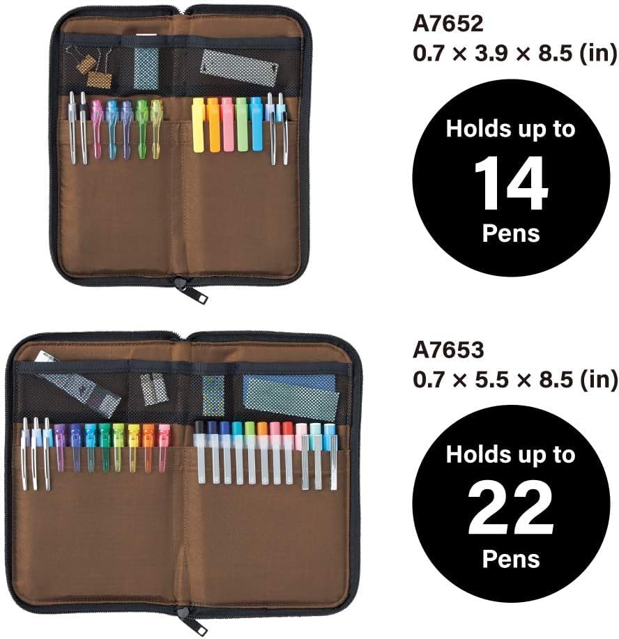 LIHIT LAB Slim Pen/Pencil Pouch, 0.7 × 3.9 × 8.5 Inches, Black (A7652-24)
