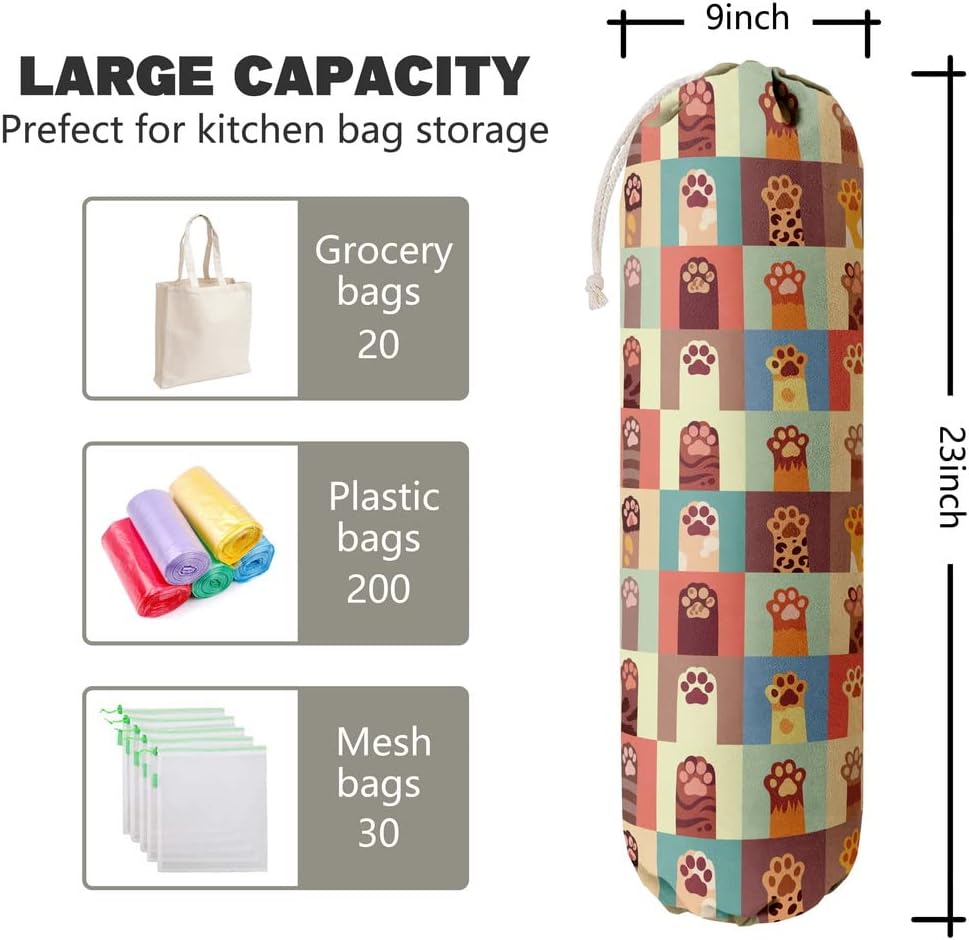 Cat Pattern Grocery Bags Holder, Wall Mount Organizer for Shopping Bags, Perfect for Pet Lovers' Home