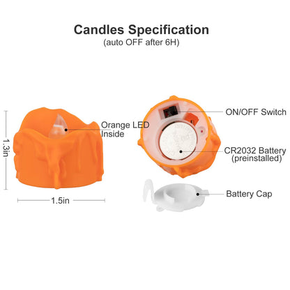 Windshell Orange Tealight Candles with Auto 6H Timer (No Remote), Battery Operated LED Flameless Tea Lights with Melting Design, for Halloween Thanksgiving Party, 12 Pack