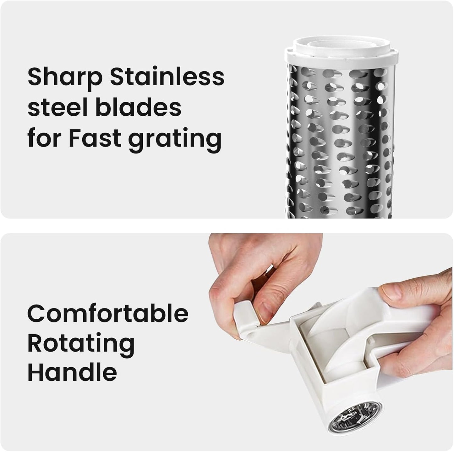 NEZUIBAN Cheese Grater with Handle, Rotary Cheese Grater,Vegetable, Chocolate, Hard Cheese & Nut Grater,White