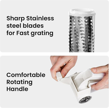 NEZUIBAN Cheese Grater with Handle, Rotary Cheese Grater,Vegetable, Chocolate, Hard Cheese & Nut Grater,White