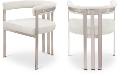 Meridian Furniture 938Stone-C Marcello Collection Modern | Contemporary Dining Chair with Soft High End Stone Colored Velvet, Brushed Chrome Iron Frame, 23.5" W x 21.5" D x 27.75" H, Stone, Set of 2