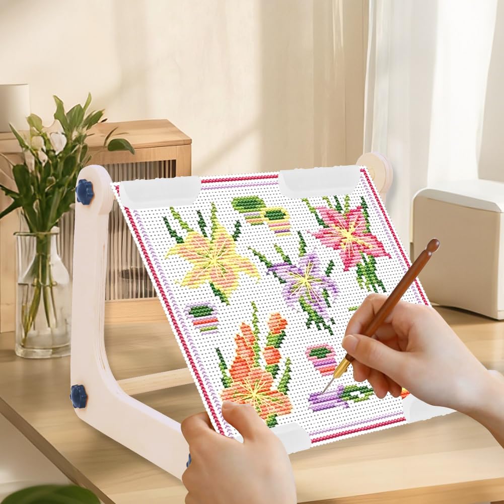 Adjustable Embroidery Table Stand, Cross Stitch Hoop Stand, Wood Embroidery Holder for Lap or Table Top Cross Stitch or Tapestry Needlepoint Embroidery, 2 Sizes Rod ( 11.8" and15.75)