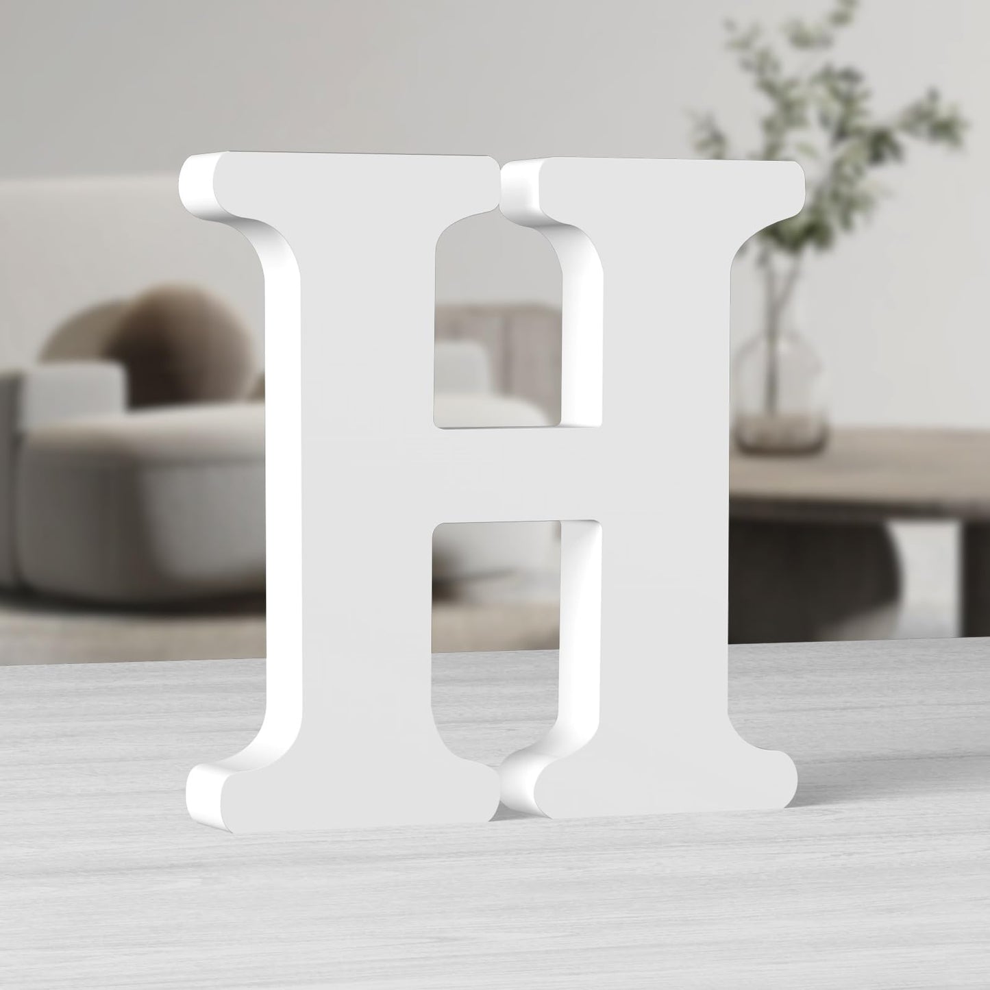 AOCEAN 10 Inch White Big Wood Letters, Unfinished Wooden Letters for Wall Decor Decorative Standing Letters Slices Sign Board Decoration for Craft Home Party Projects (H)