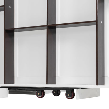 Merax Rotating Queen Murphy Bed with Hidden Storage Racks, Space-Saving Multifunctional Wall Bed for Home Office & Small Rooms