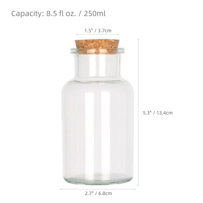 Magic Season Decorative Glass Bottles with Cork Stoppers (250 ml Wide Mouth Round Bottles/Set of 2)