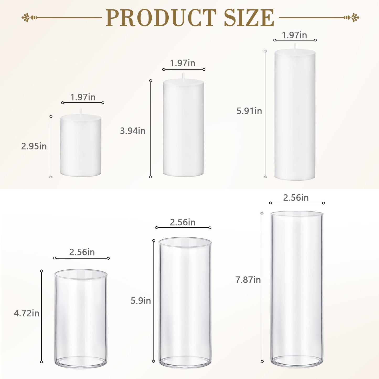 Homjoy 24 PCS White Pillar Candles with Glass Candle Holders Clear Hurricane Candle Holders Glass Cylinder Vases for Centerpieces Wedding Party, Event, Home Office (12 Candles+12 Candle Hoders)