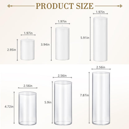 Homjoy 24 PCS White Pillar Candles with Glass Candle Holders Clear Hurricane Candle Holders Glass Cylinder Vases for Centerpieces Wedding Party, Event, Home Office (12 Candles+12 Candle Hoders)