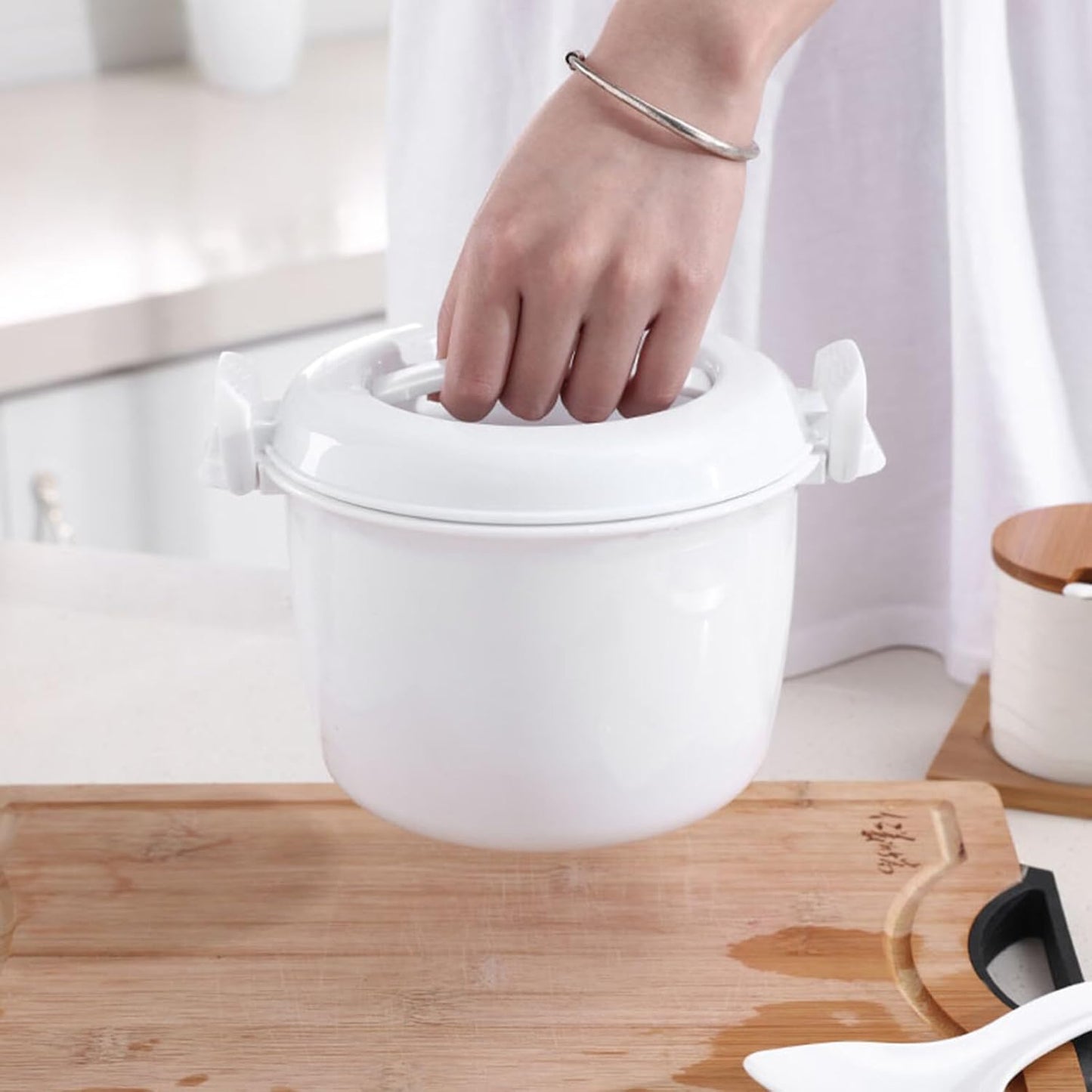 Microwave Rice Cooker Rice Steamer: Round Microwave Food Container for Rice, Chicken, Pasta Cooking
