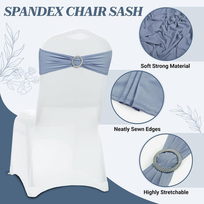 MDS Premium Stretch Spandex Chair Sashes - Pack of 10 Dusty Blue Covers for Weddings & Events
