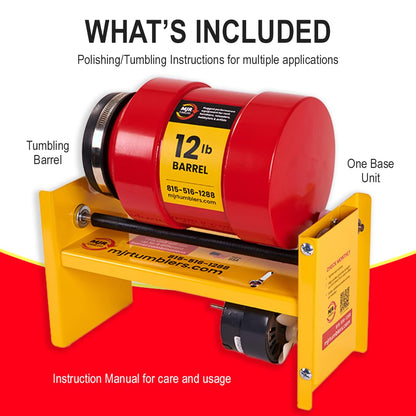 MJR Tumblers 12lb Rock Tumbler Machine, Heavy Duty Professional Rock Polisher, Commercial Stone Polishing Kit for Adults, Large Capacity Tumbler, Steel Frame, Quiet Motor, Multi Barrel Base, USA Made