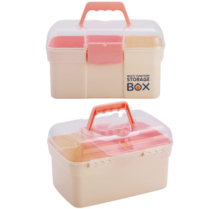 Kinsorcai 11'' Plastic Storage Box with Removable Tray, Multipurpose Organizer for Sewing, Art & Craft, Cosmetic (White)