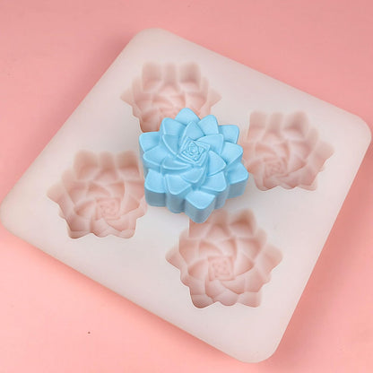 DD-life 2 Pcs 4 Cavity Succulent Plants Flower Silicone Molds,4 Cavities Flower Silicone Soap Molds for Handmade Soap Bath Bombs Candle Cake Decorating Candy Pudding Mousse Birthday Party Moulds