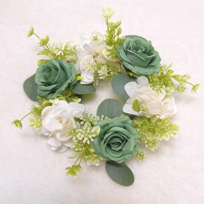 4 Pcs Candle Rings Wreaths,Artificial Hydrangea Wreath Candles Wreaths for Pillars Christmas Wedding Home Table Party Decoration (Green)