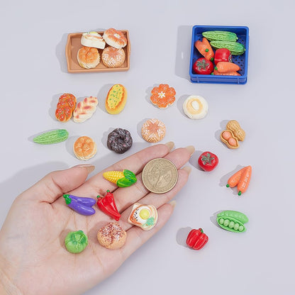 CRAFTYMELODY 126Pcs Mini Resin Miniature Vegetable Food for Dollhouse 22 Styles Figurines Micro Landscaping Decoration for DIY Art Crafts Party Table Garden Home Figurines Accessories