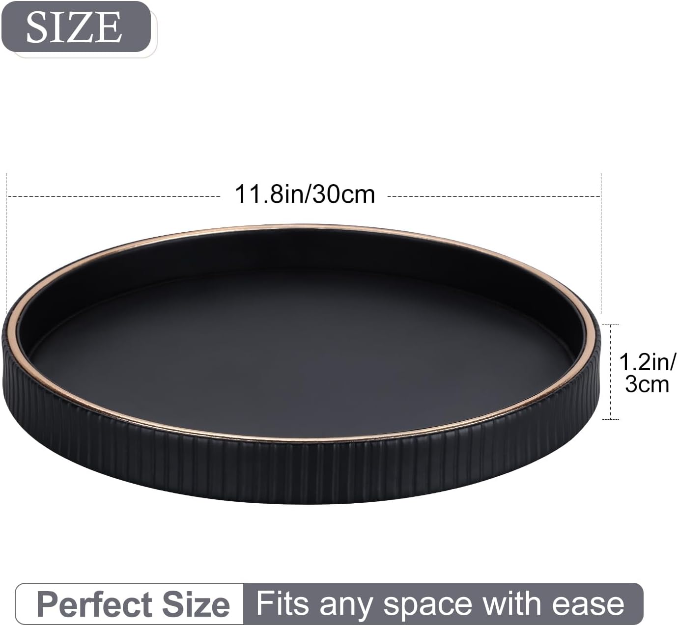 12" GORESE Decorative Tray for Home Decor, Round PU Leather Coffee Table Tray Table Centerpiece for Living Room