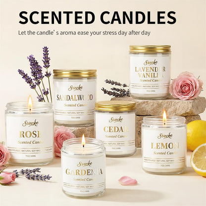 SVECKE Vanilla Lavender Scented Candle 7oz Soy Wax Jar Candle Long Burning Aromatherapy Candle for Home Bedroom Gift for Women Men Housewarming New Home Gift