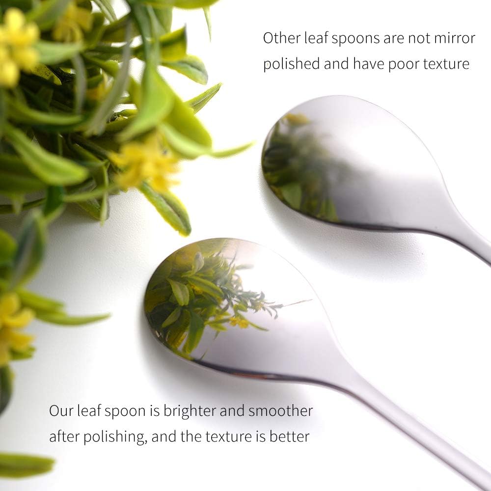 AnSaw 16-Pieces 4.7-Inch Small Coffee Spoons with Leaf Handle, Silver