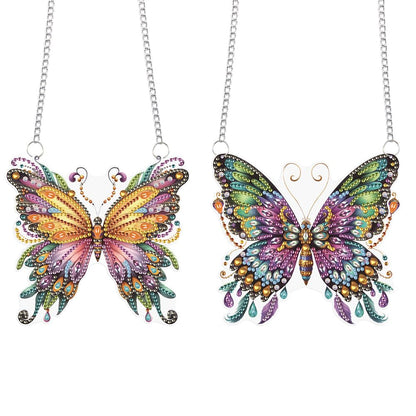 POETRYDRAW 2 Pcs DIY Hanging Diamond Art Pendant Kit Butterfly, Special Crystal Acrylic Diamonds Painting Ornament for Adults, 5D Diamond Art Suncatchers Gem Painting Box Kit