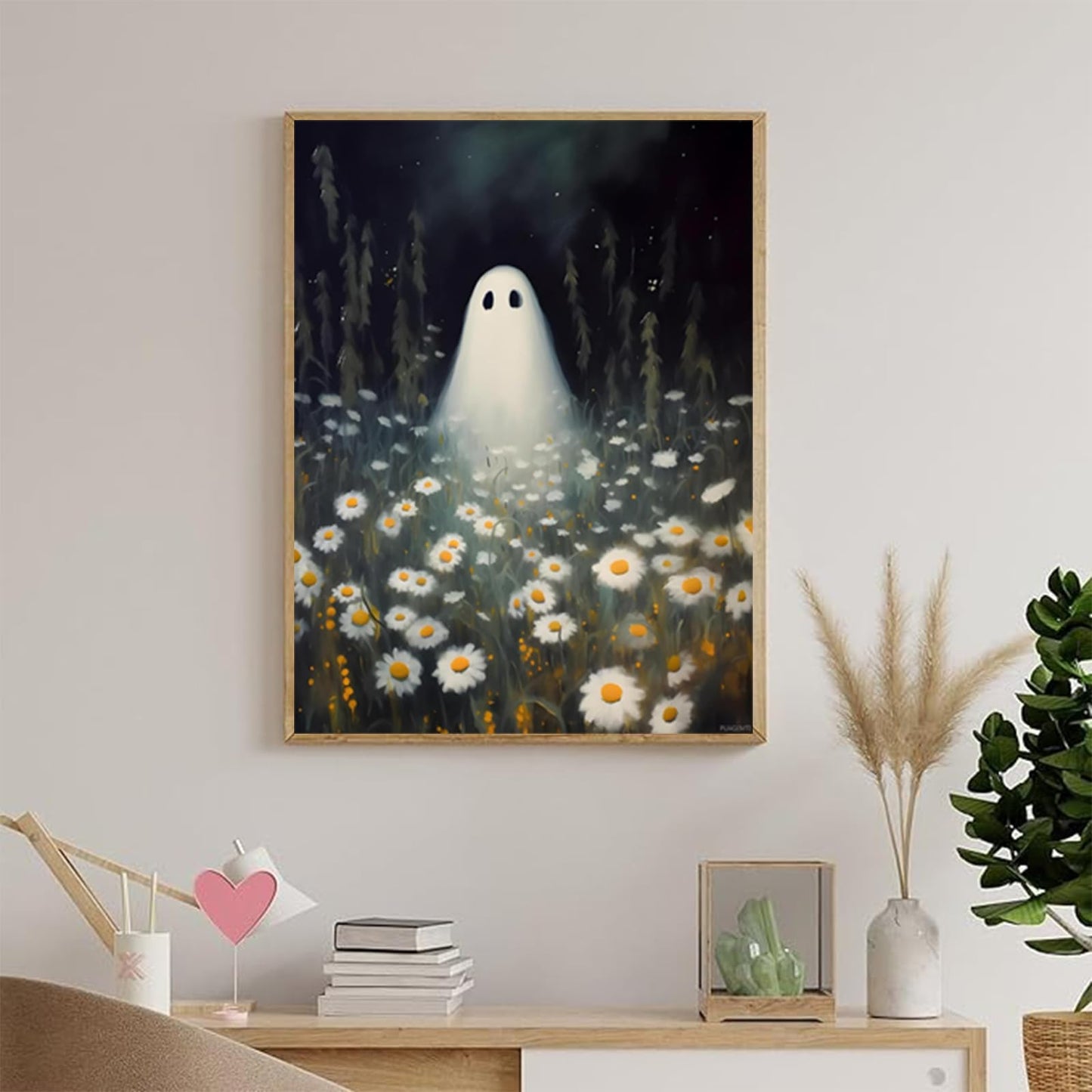 Ghosts Garden Daisy Flower Halloween Diamond Painting Kits for Adult, 5D DIY Round Full Drill Crystal Rhinestone Embroidery Paintings Art Craft 12x16 inch Christmas Decor New Year Valentine's Day Gift