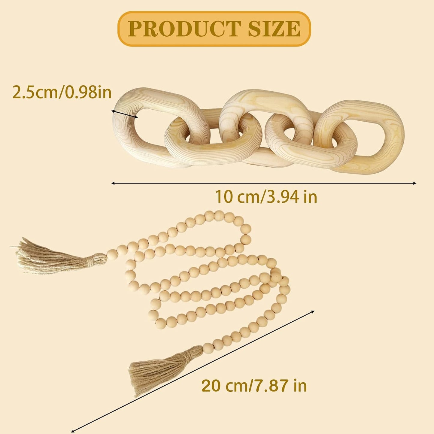 2 5 Pieces Decorative Link Wooden Chain Decor and Bead Boho Farmhouse Rustic Home Table Decor Coffee Table Shelf