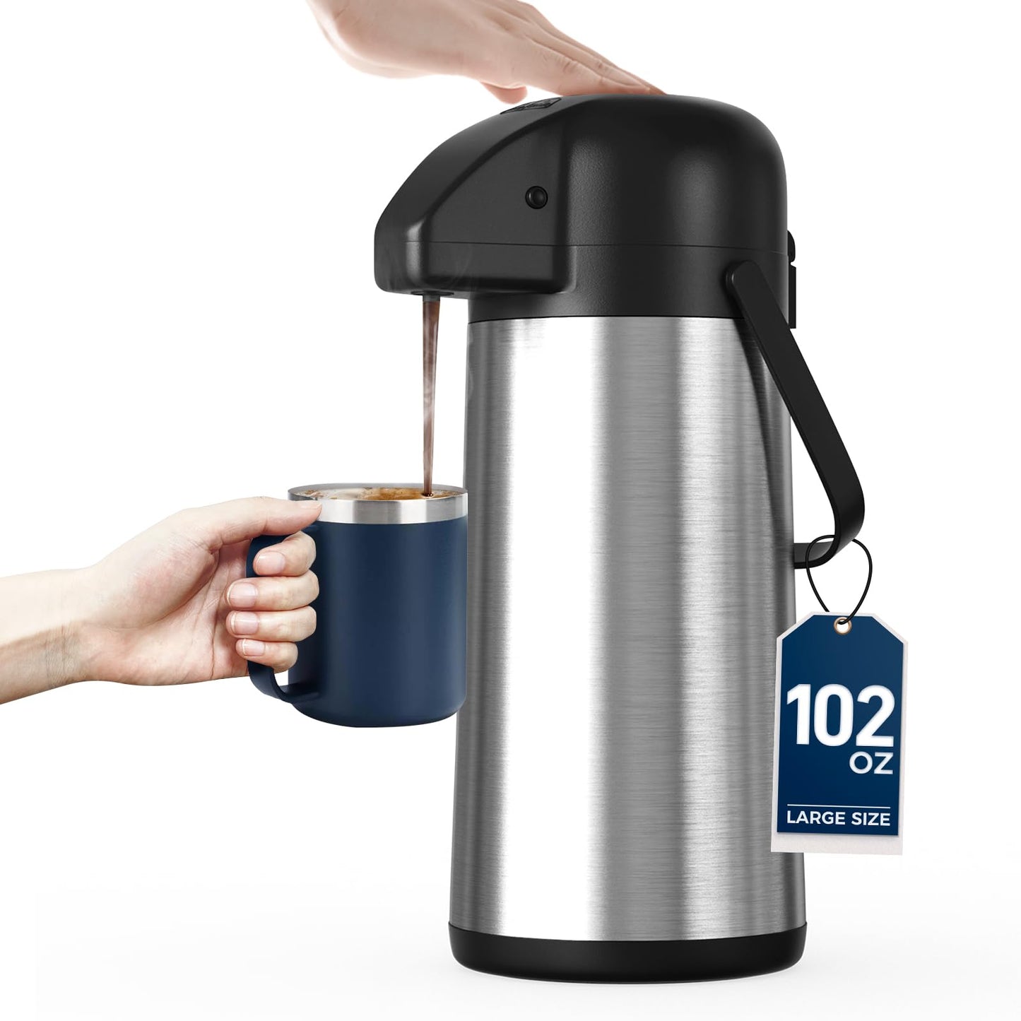 Coffee Carafe for Keeping Hot - Gezoss 102OZ / 3L Airpot Coffee Dispenser with Pump - Large Coffee Carafe for Hot Drinks Tea Liquid - Insulated Stainless Steel Hot Water Beverage Urn for Parties