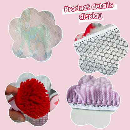 DL-YTG Latch Hook Kits Rug Pink Horse Crochet Yarn Cushion Colour Pre-Printed Canvas Cover Rug Needlework DIY Hook and Latch Kit Christmas Home Decoration 50x50cm/20 X20inch