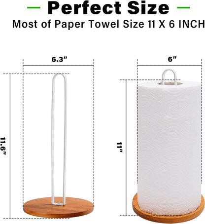 Wood Paper Towel Holder, Free-Standing Kitchen Towel Holder with Non-Slip Wooden Base for Countertop