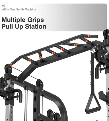 DONOW Smith Machine with Weight Stacks, Multi Function Home Gym System Training Power Cage Squat Rack Dual Cable Crossover Machine All in One