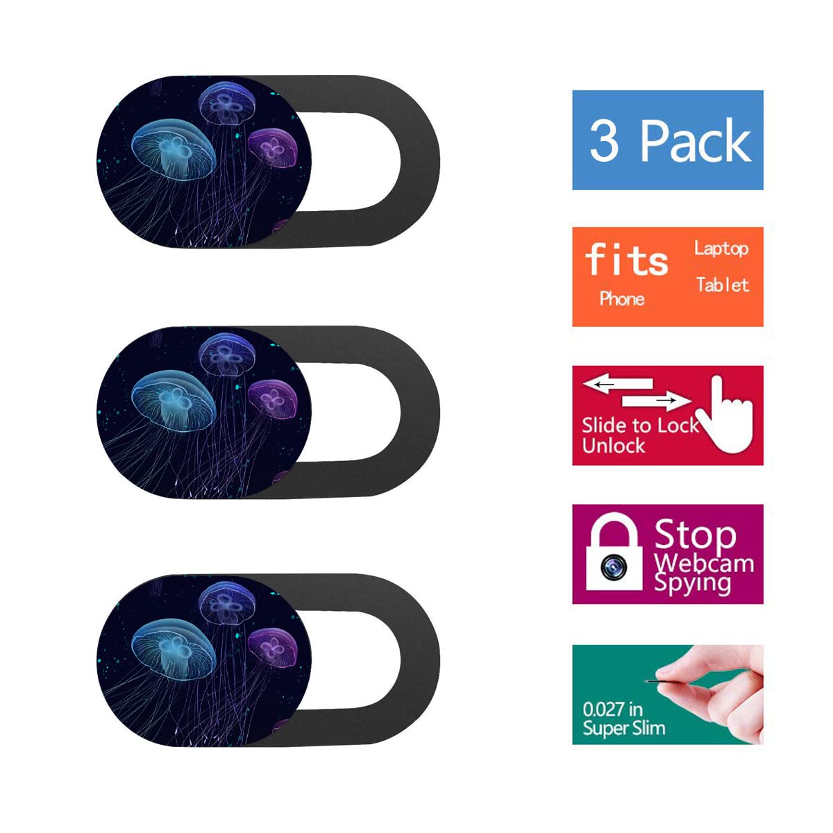 SIREG Webcam Cover Ultra Thin - Web Camera Cover fits Laptop,Tablet,Computer, Smartphone, Protect Your Privacy and Security,Strong Adhesive (Monkey-Black & 3 Pack)