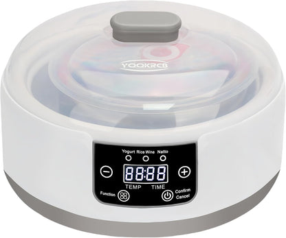 YQQKRCB Temp(32C-45C/90F-113F)&Time(1-42h) Countdown,LED Display,304 (1.2 Automatic Yogurt Maker with Adjust BPA-free