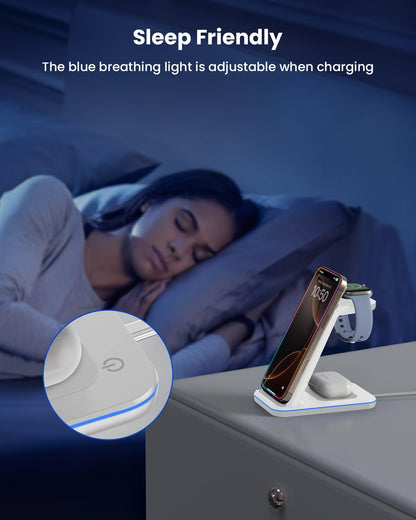 Wireless Charging Station for Apple - 3 in 1 Wireless Charger Stand Dock Watch and Phone Charger Station for Apple Watch 11/8/7/SE/6/5/4/3/2, iPhone 17 16-12 Pro Max SE XS X, Samsung, AirPods Pro/3/2