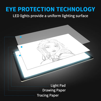 TOHETO A2 Artist Tracing Light Pad with 2 Clips, 12V2A Adapter Power Stepless Dimmable Brightness Large Artcraft Light Box Copy Board for Diamond Painting Weeding Vinyl Tattoo Drawing (23.7''x15.8'')