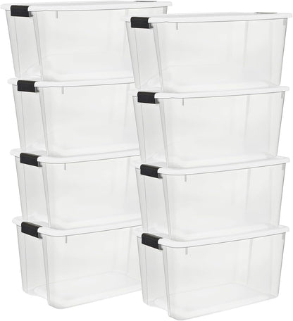 Sterilite 8-Pack Ultra Latch Storage Bins - 70 Quart Clear Plastic Containers for Home Organization