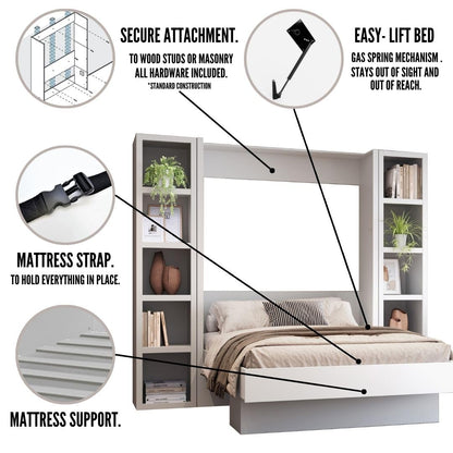 Oakland Living Easy-Lift Queen Murphy Wall Bed in Brown Wood Grain with Two Bookshelves