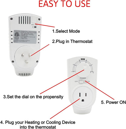 Amaze Plug in Thermostat | Compatible with all Heaters, Fans, and Air Conditioners