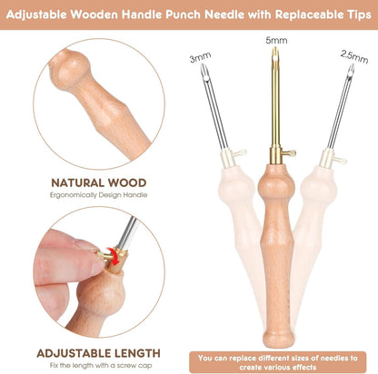 MSDADA 29PC Punch Needle Kit for Adults Beginner, Adjustable Punch Needle Tool with Different Size Needles, Wooden Handle Embroidery Pen Set, Perfect for Gifts, Decoration & DIY Craft Project
