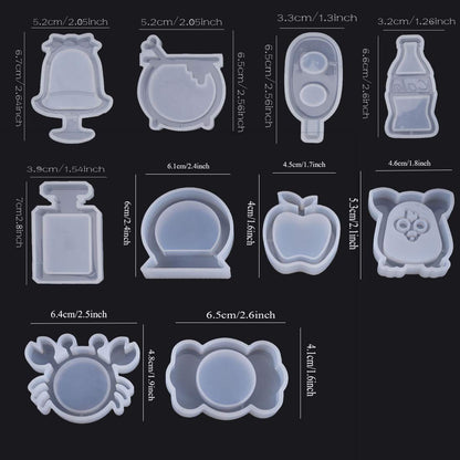 FineInno 10 Pcs Shaker Resin Molds,Jewelry Molds for Epoxy Resin, Quicksand Mold with 5 Resin Shaker Film,Pendant,Charms, Art Crfat Pendant DIY
