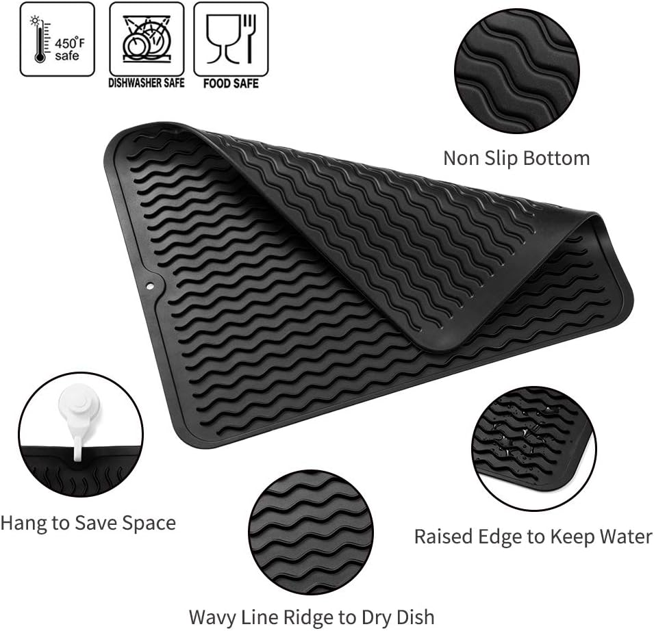 Silicone Dish Drying Mat, Eco-friendly Heat-resistant Mat for Kitchen Counter or Sink, Refrigerator or Drawer Liner,