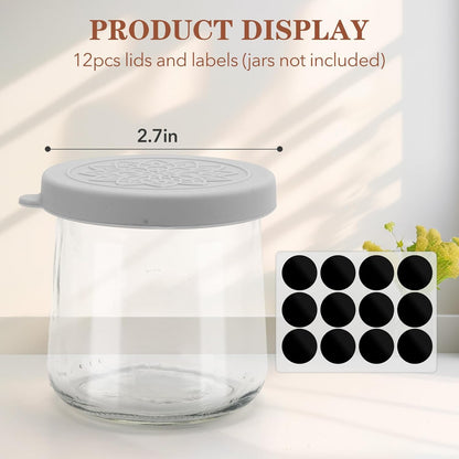 12 pack 5 oz oui yogurt jar lids - Silicone oui lids for Oui Yogurt Glass Jars,with Oui Yogurt Bottle Label, Leakproof