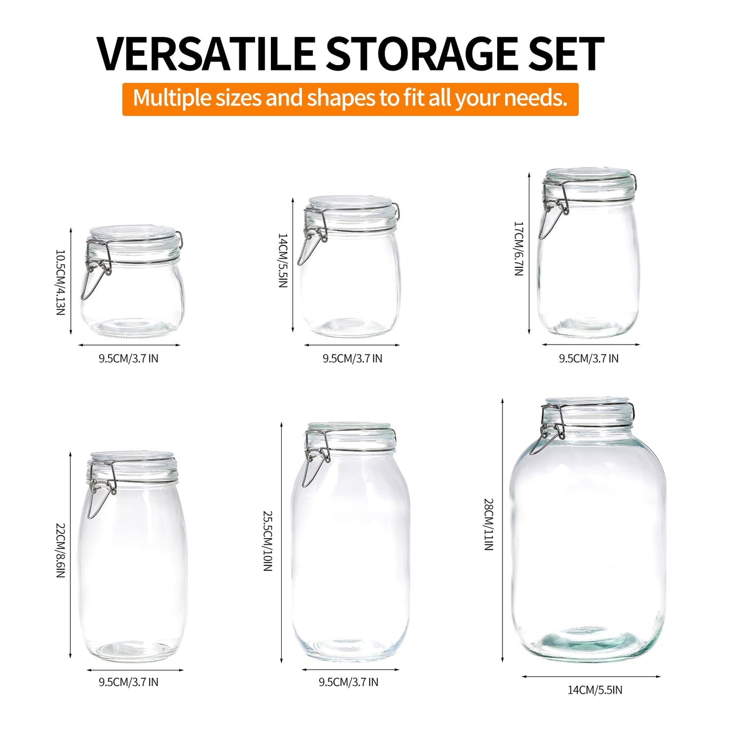 4 Pack 34oz Food Storage Jars with Airtight Lids, Preserving Seal Wire Clip Fastening Glass Containers, Canisters for Kitchen Organization, Flour, Cereal, Pasta, Sugar, Beans, Pickling Jars(34 Oz*4)