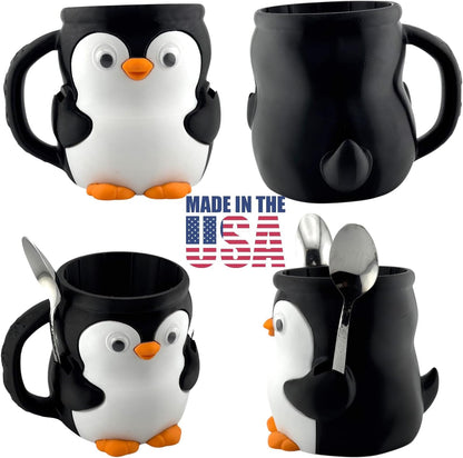 Delta Loom 16 oz Penguin Ice Cream Pint Holder - Fits Standard Pints - Compatible with Ramen Noodles - Dual Spoon Slots